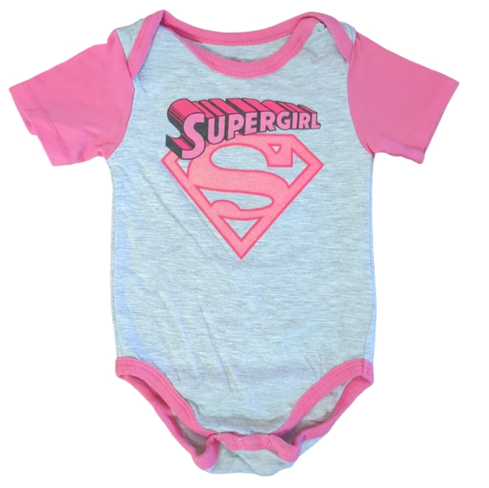 🍁2/$7🍁SUPERGIRL Grey and Pink Glittery Onesie